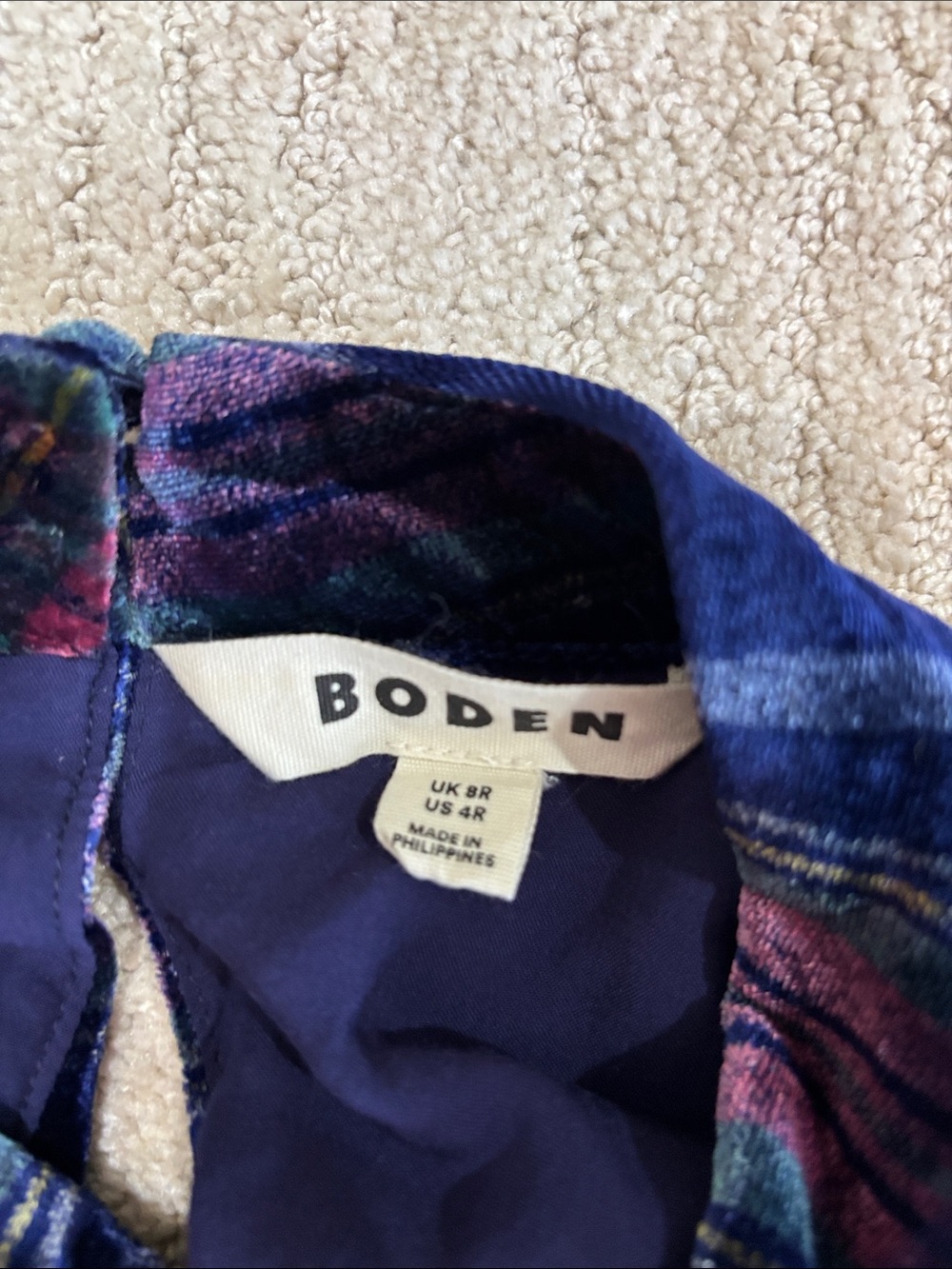 Boden Navy Plaid Velvet High Neck Midi Dress Size 4 EUC - Picture 8 of 12